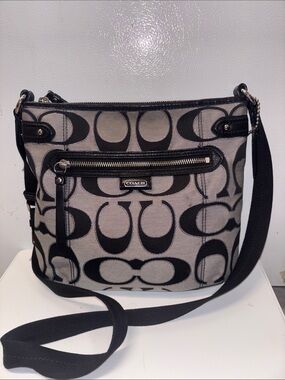 Coach Black and Taupe Signature Crossbody Bag
